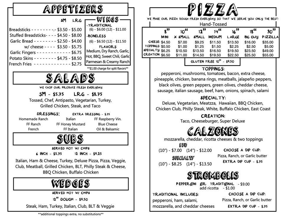 Menu at Red Basket Farm’s Padrone’s Pizza pizzeria, Kinsman