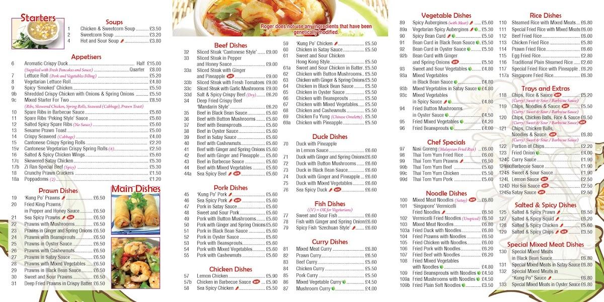 Menu at Rogers Chinese Takeaway restaurant, Cowbridge