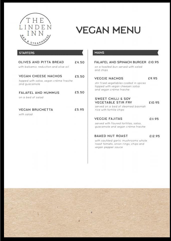 Menu at The Linden Inn Bar & Steakhouse, Stirling