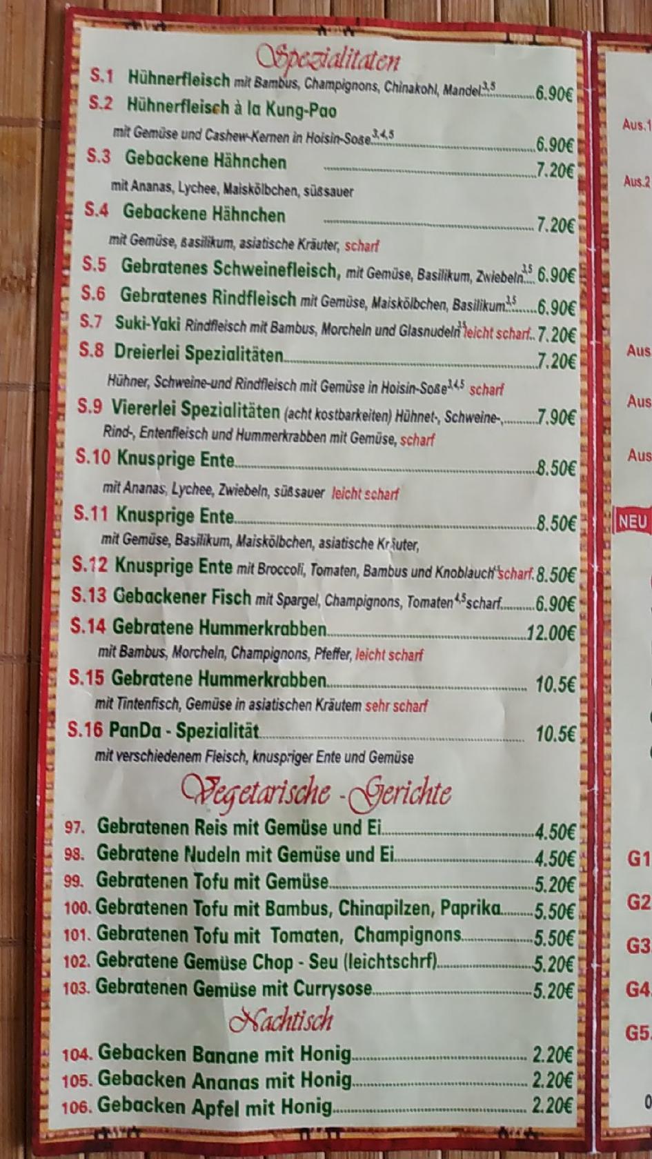 Speisekarte von Bistro Panda restaurant, Sömmerda