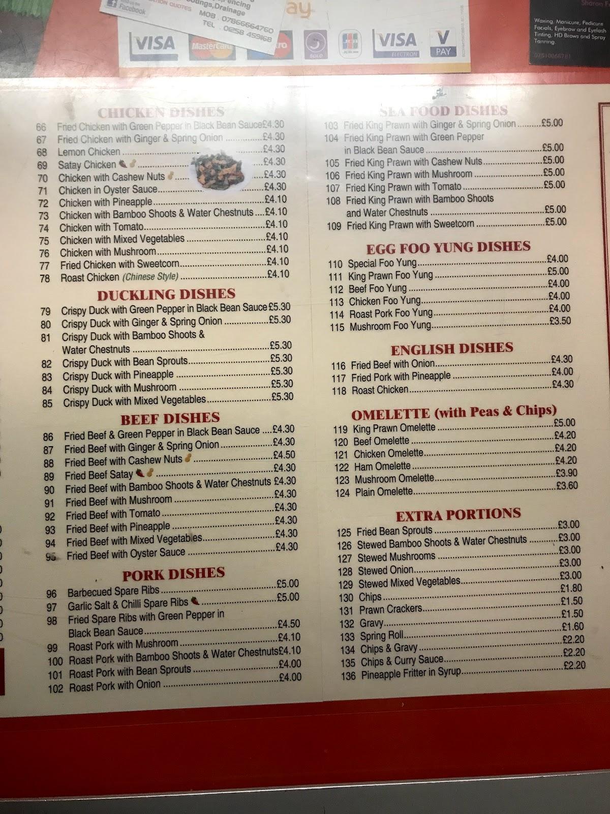 Menu at Lucky House fast food, Blandford Forum