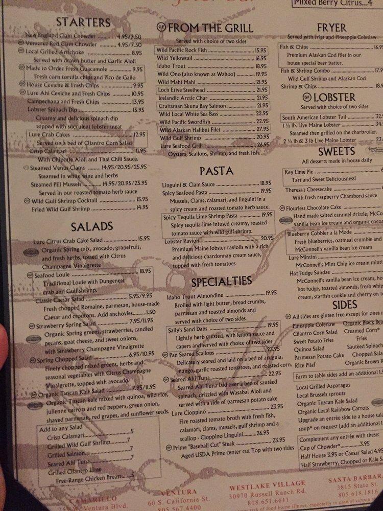 Menu at Lure Fish House pub & bar, Westlake Village