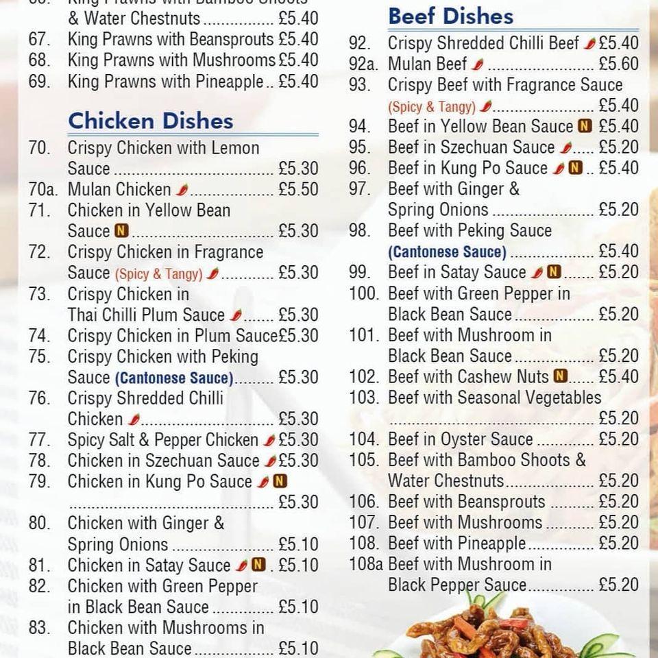 Menu at Mulan fast food, Kenilworth