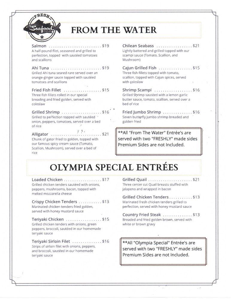 Menu at Olympia Steak & Seafood steakhouse, Blytheville, E Main St