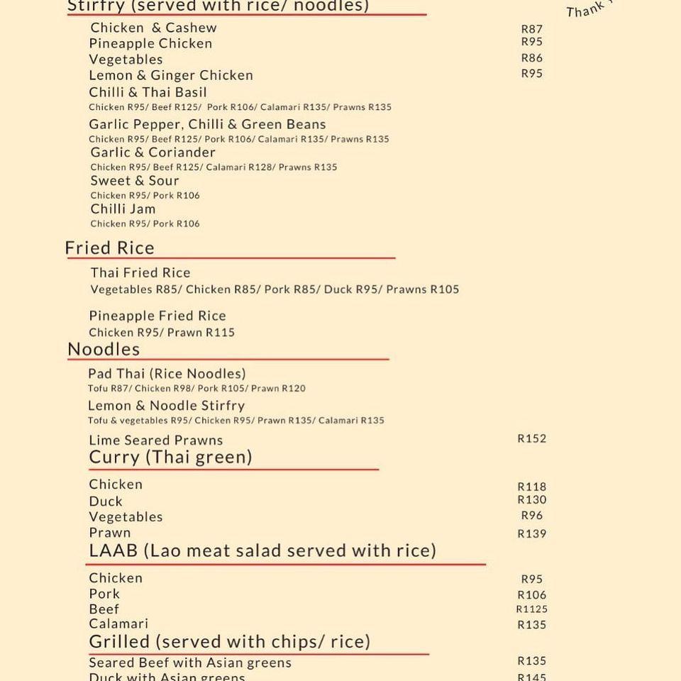Menu at St. Clements Restaurant, Durban