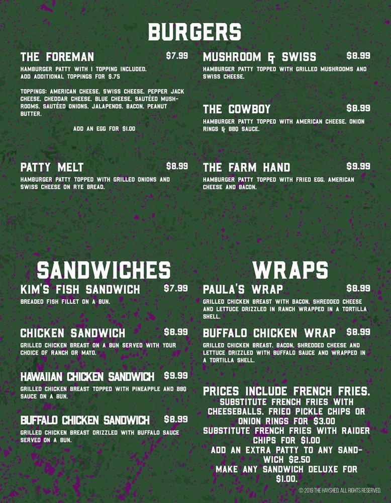 Menu at The Hay Shed restaurant, Gayville