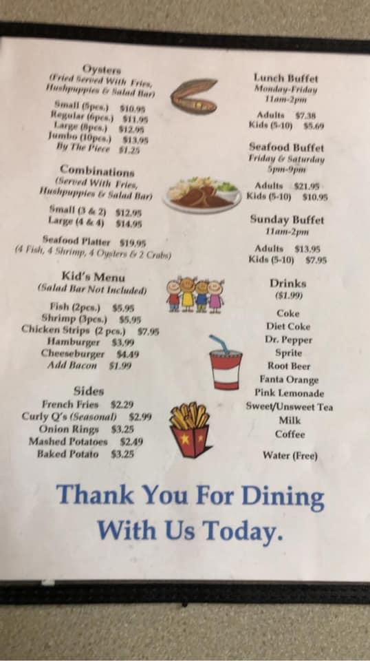 Menu at Sissy's Restaurant, Hineston