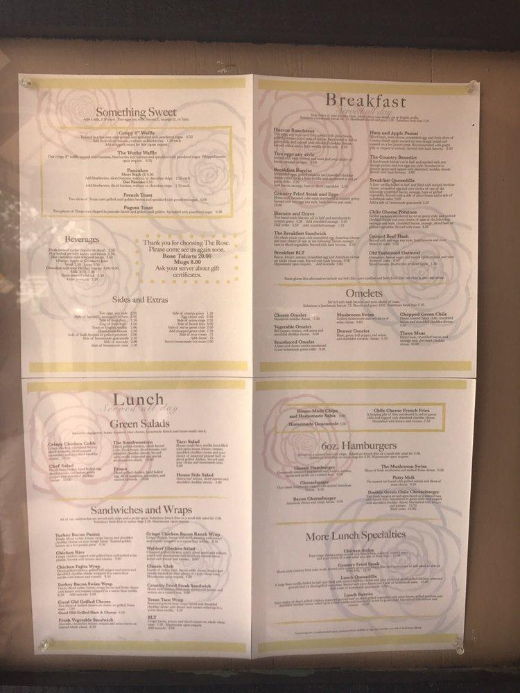 Menu at The Rose cafe, Pagosa Springs, 408 Pagosa St
