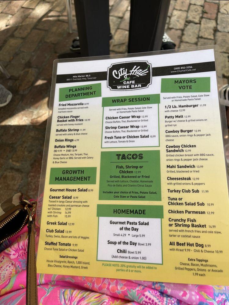 Menu at City Hall Cafe & Wine bar, Tavernier