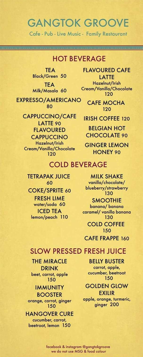 Menu at Gangtok Groove, Gangtok, Above Pantaloons