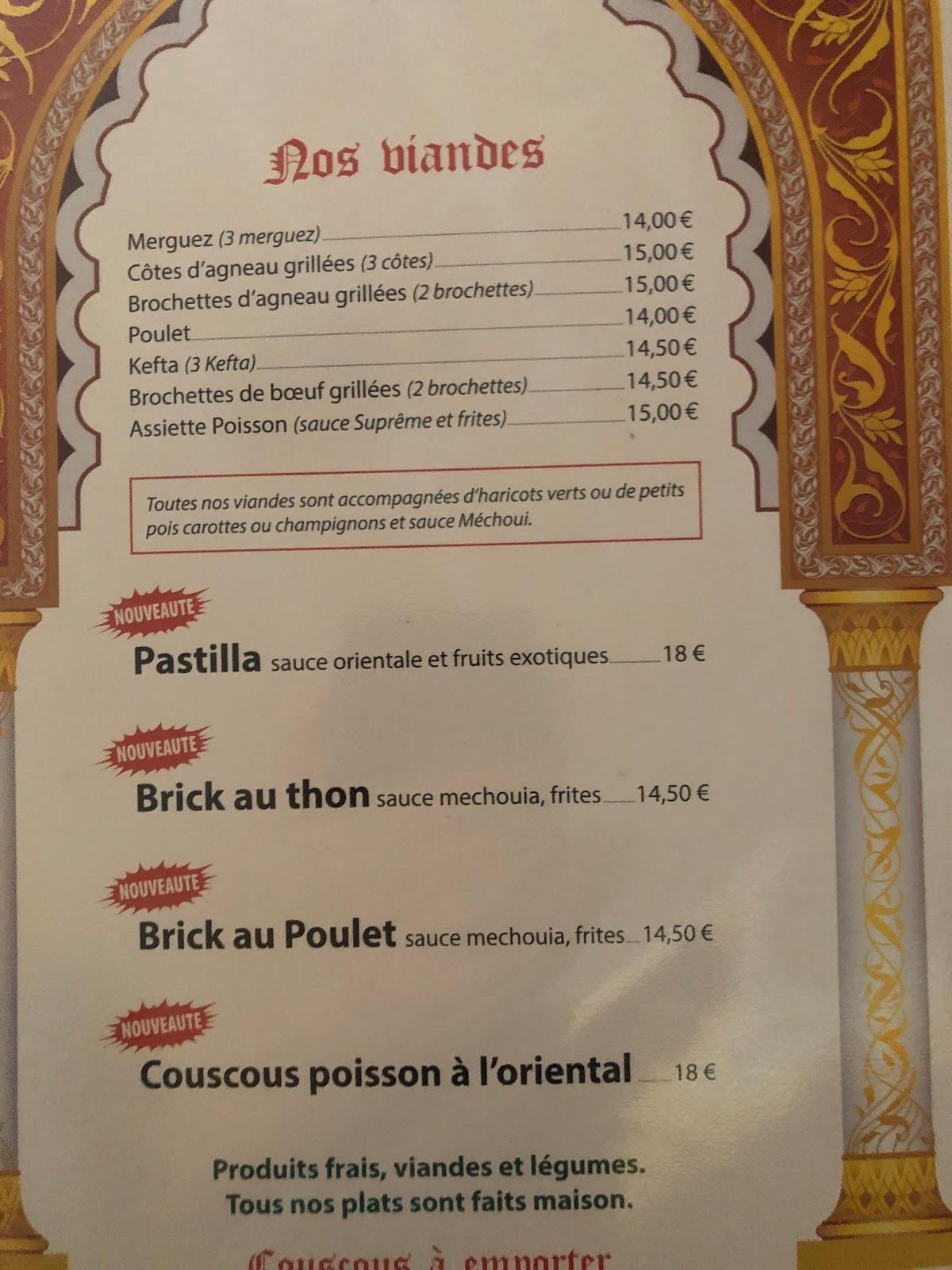 Menu Au Le Marrakech Restaurant Rennes