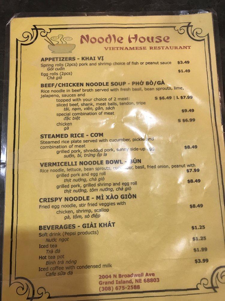 noodle house menu