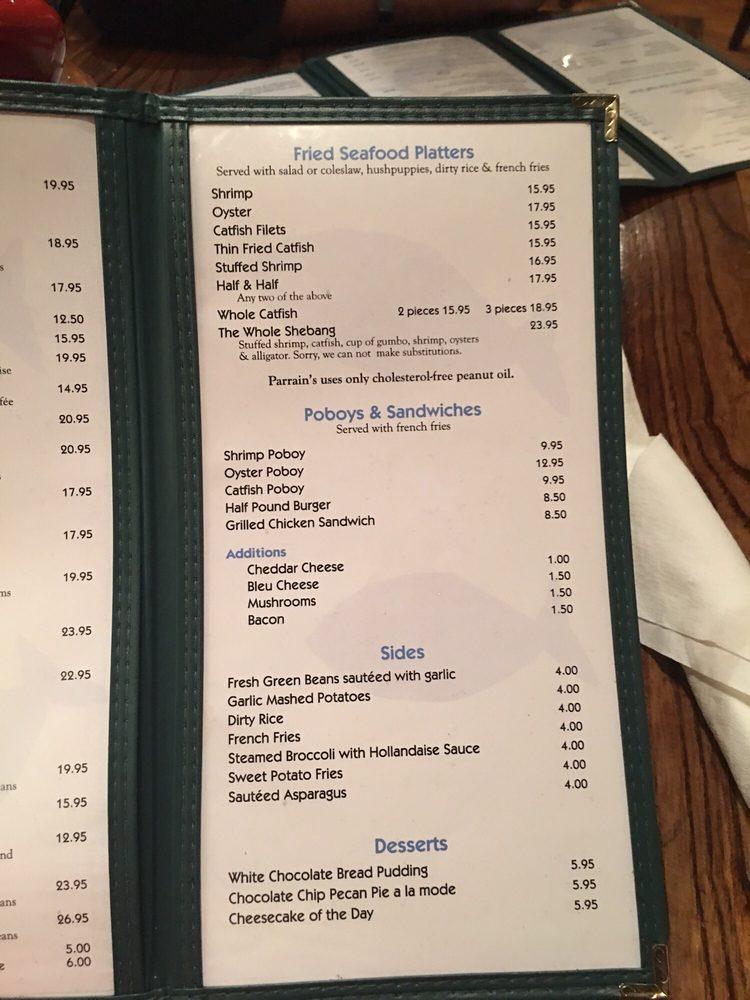 Menu at Parrain's Seafood Restaurant, Baton Rouge
