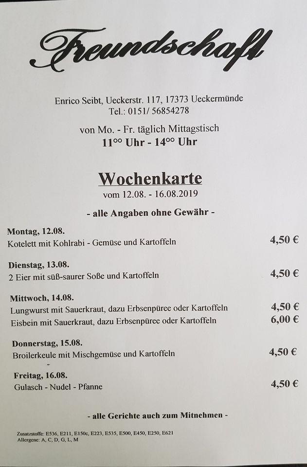 Speisekarte von Freundschaft restaurant Ueckermünde