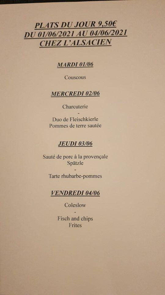 Menu au Chez l'Alsacien restaurant, Lommerange