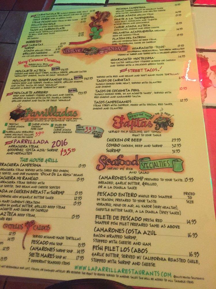 Menu at La Parrilla Restaurant DTLA, Los Angeles, Wilshire Blvd