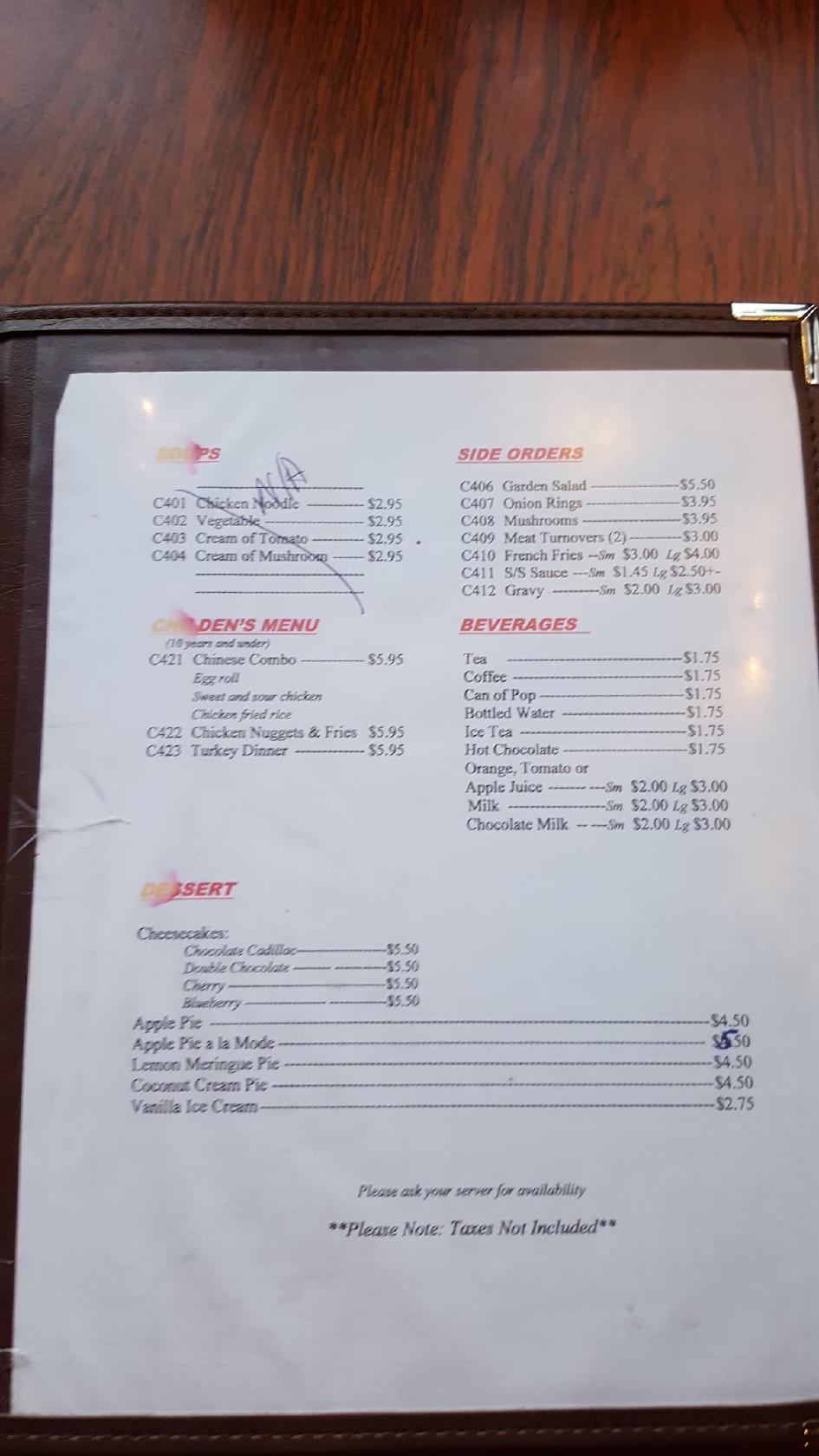 Menu at Moonlight Restaurant, Antigonish