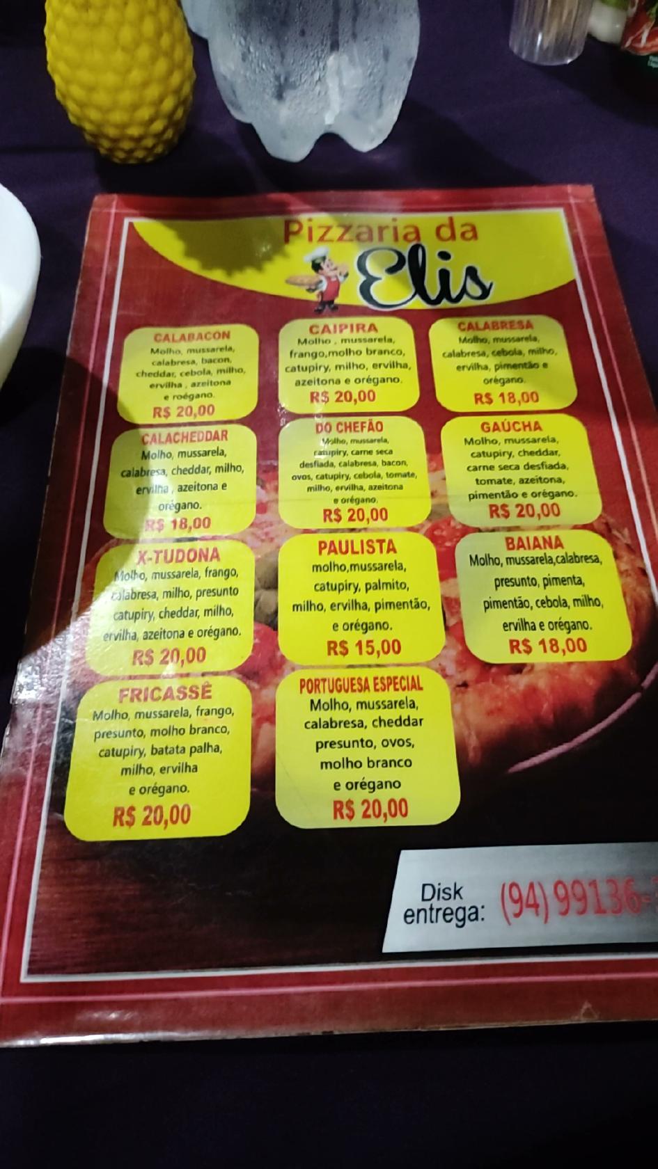 Menu em Pizzaria e Espetaria da Elis, Brasil