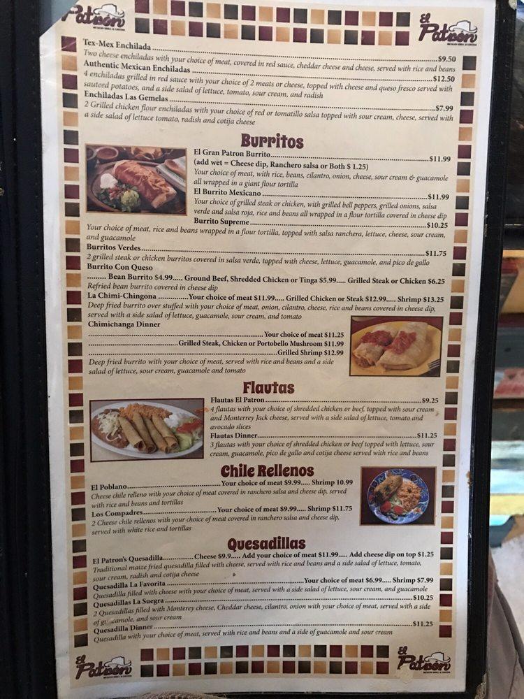 Menu at El Patron Mexican Grill & Cantina pub & bar, Gretna, 516 Gretna
