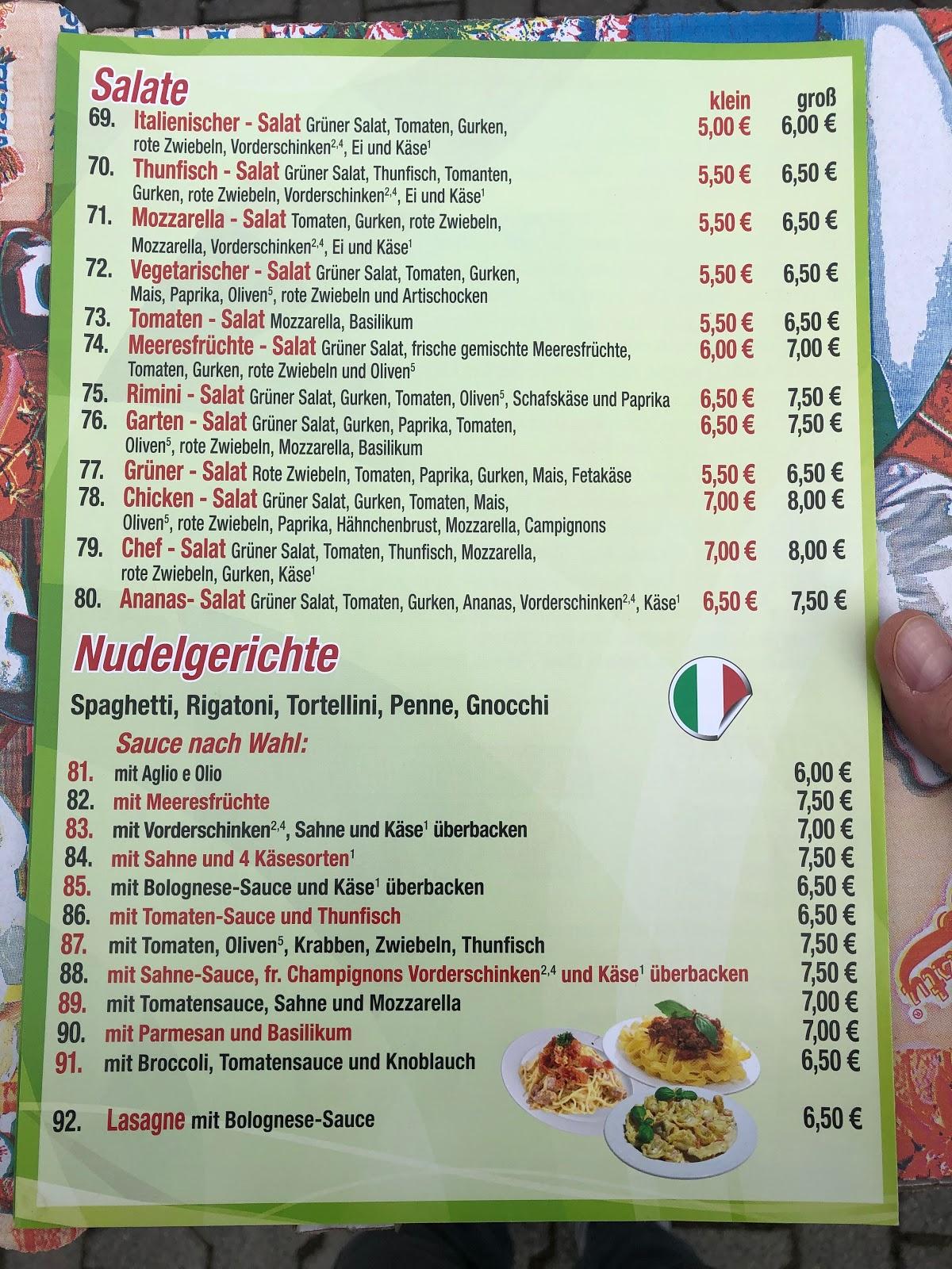 Speisekarte Von Pizzeria Rimini Wiesbaden