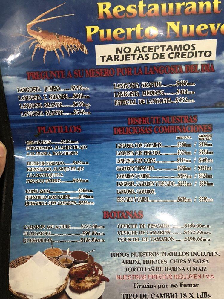 Menu at Restaurant Puerto Nuevo #1, Puerto Nuevo