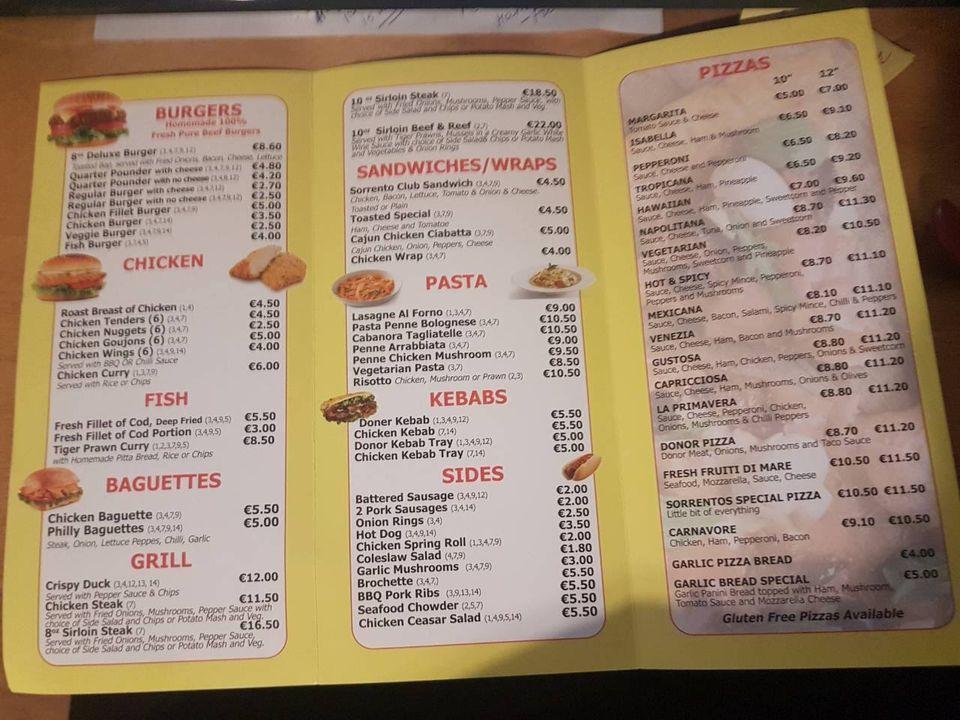 Menu at Sorrentos Family Restaurant & pizzeria., Bunclody