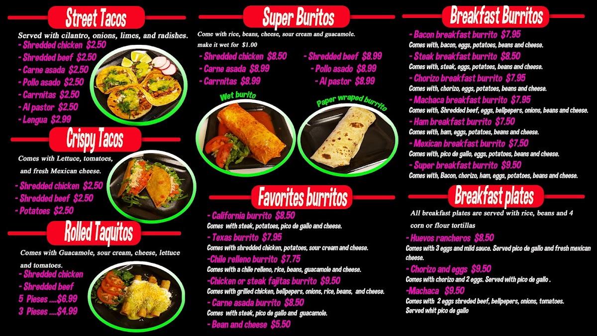 Menu at Los taquitos restaurant, Grants Pass