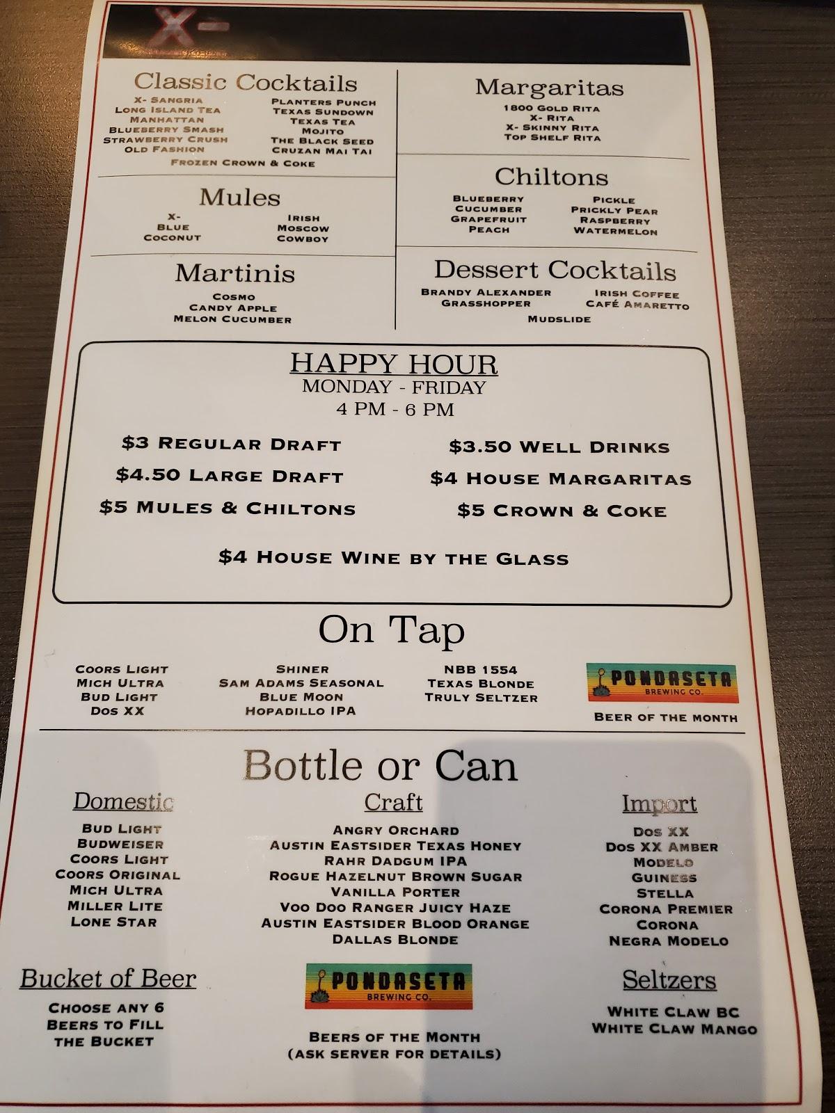 Menu at X Steakhouse, Amarillo