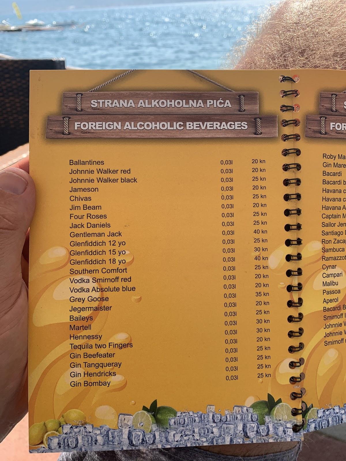Menu da Beach Bar San Pedro, Sveti Petar na Moru