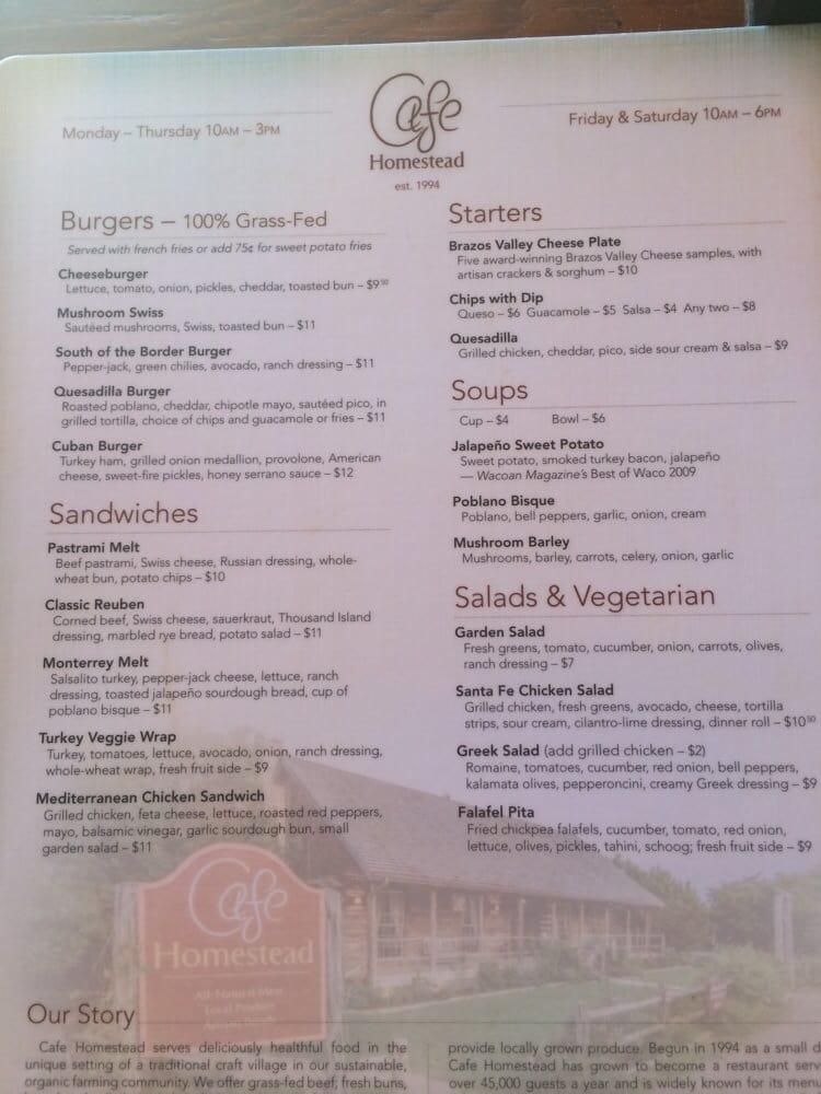 Menu At Cafe Homestead Waco 608 Dry Creek Rd   R40e Cafe Homestead Menu 2022 09 1 