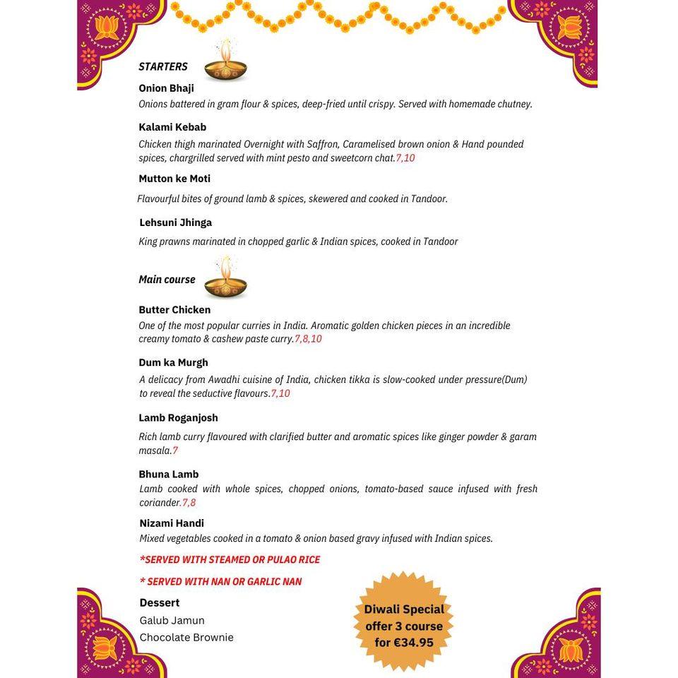 Menu at RAHA Indian Cuisine Dundalk restaurant, Dundalk