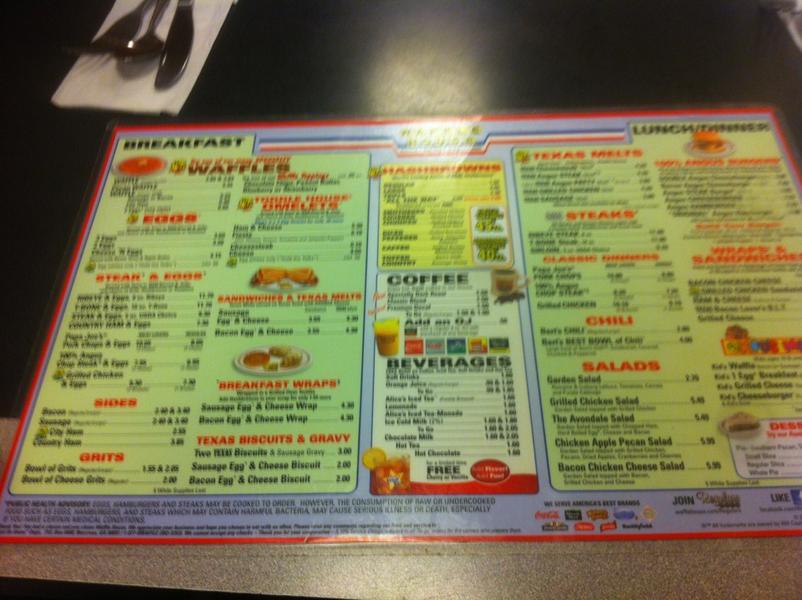 Menu at Waffle House restaurant, Pascagoula, 1423 Denny Ave