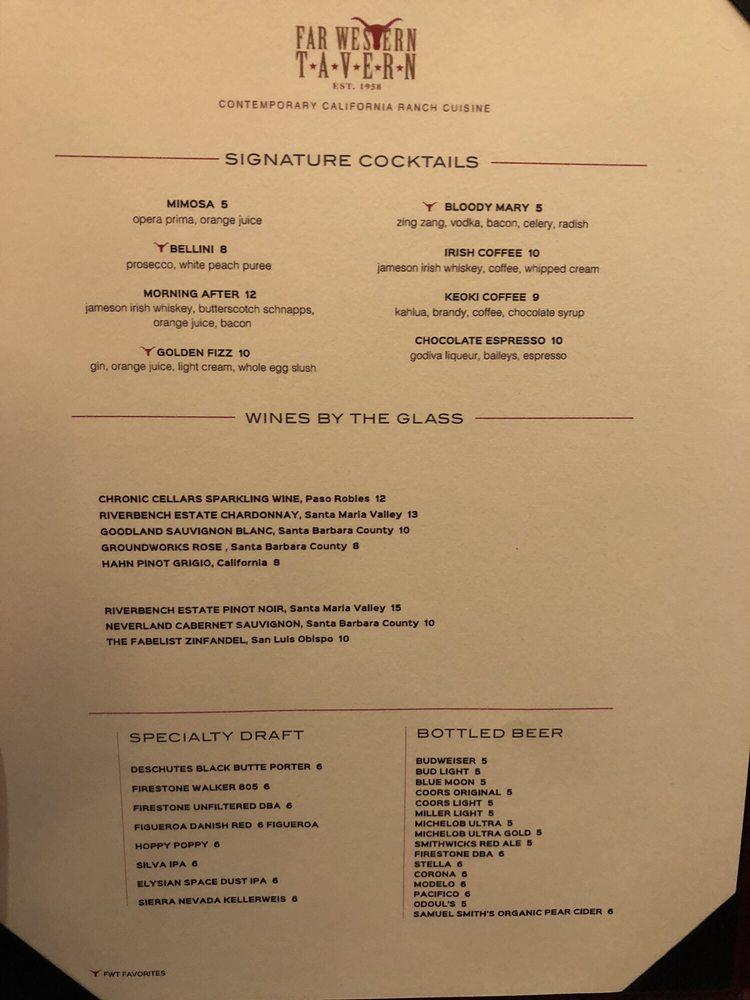 Menu at Far Western Tavern pub & bar, Orcutt