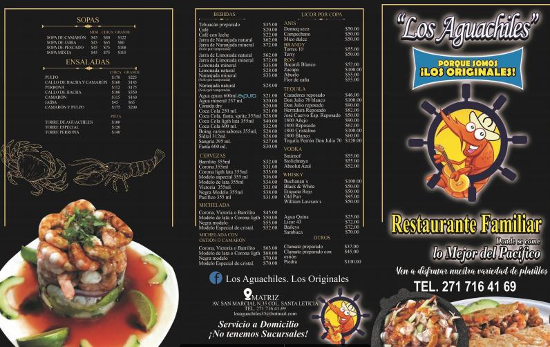 Menu at Los Aguachiles restaurant, Córdoba, San Marcial 12