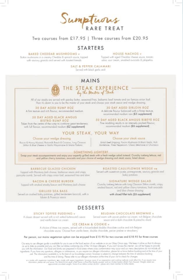 Menu at Miller & Carter Bessacarr steakhouse, Doncaster