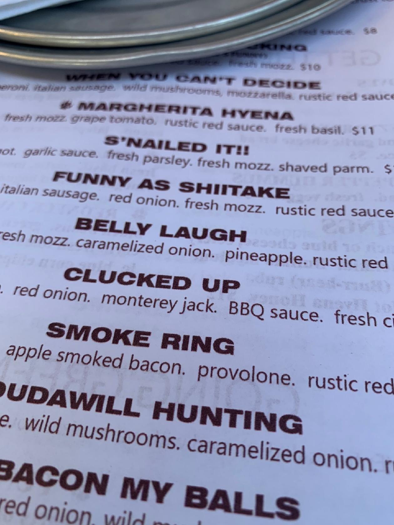 Menu at Pizza Hyena pizzeria, Surfside Beach
