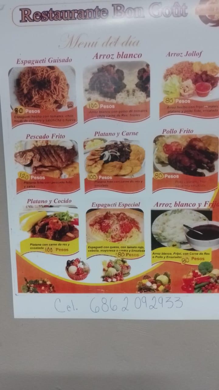 Carta de Restaurante Haitiano "Bon Goût", Mexicali