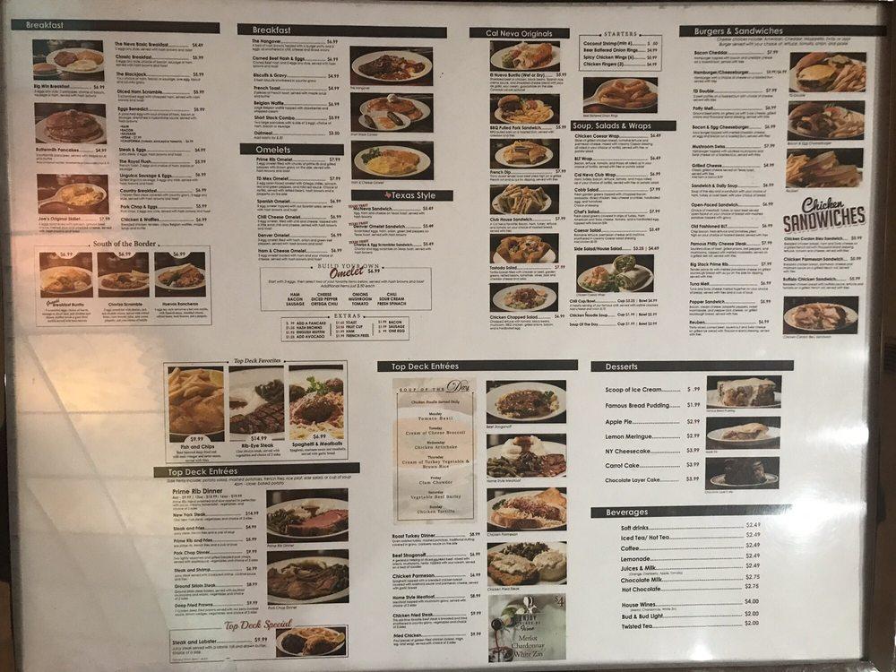 Menu at Top Deck restaurant, Reno