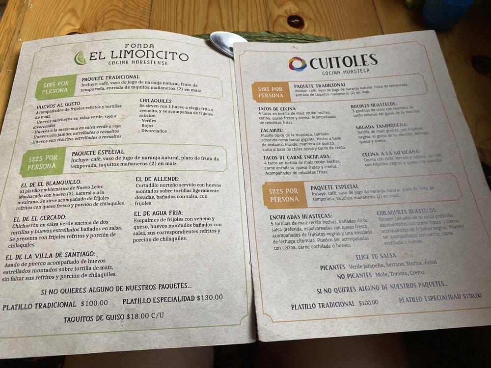 Menu at Fonda el Limoncito restaurant, Monterrey