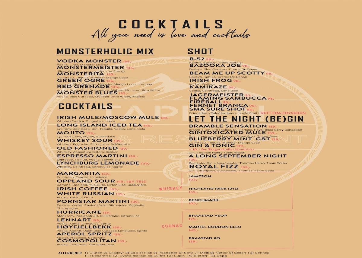Menu at Tappen Bar & Restaurant, Beitostølen