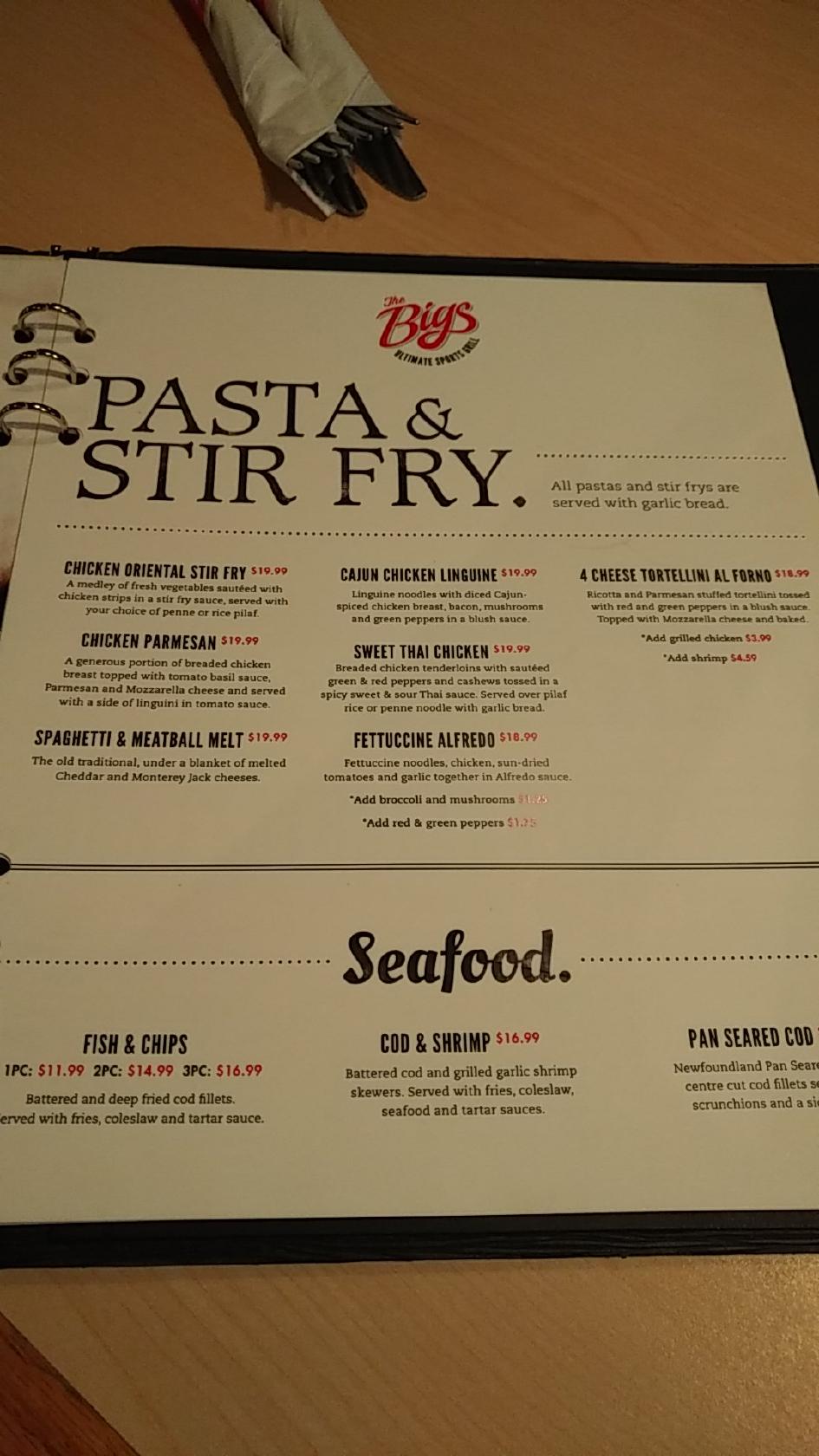 Menu at The Bigs Ultimate Sports Grill pub & bar, Mount Pearl, 2 Olympic Dr