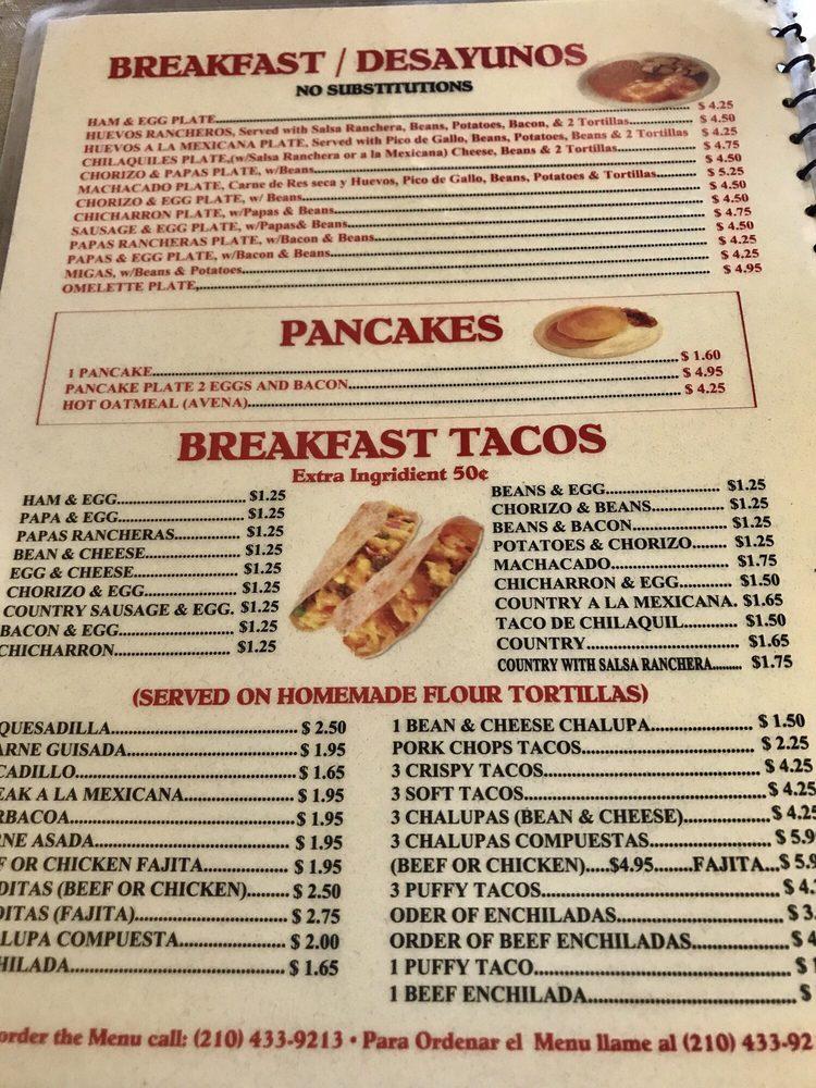 Menu at Cafe San Luis, San Antonio, Evers Rd