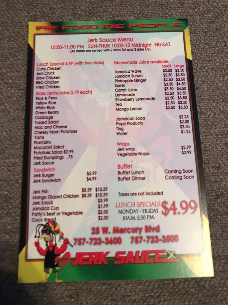 Carta del restaurante Jerk Sauce, Hampton, 25 W Mercury Blvd