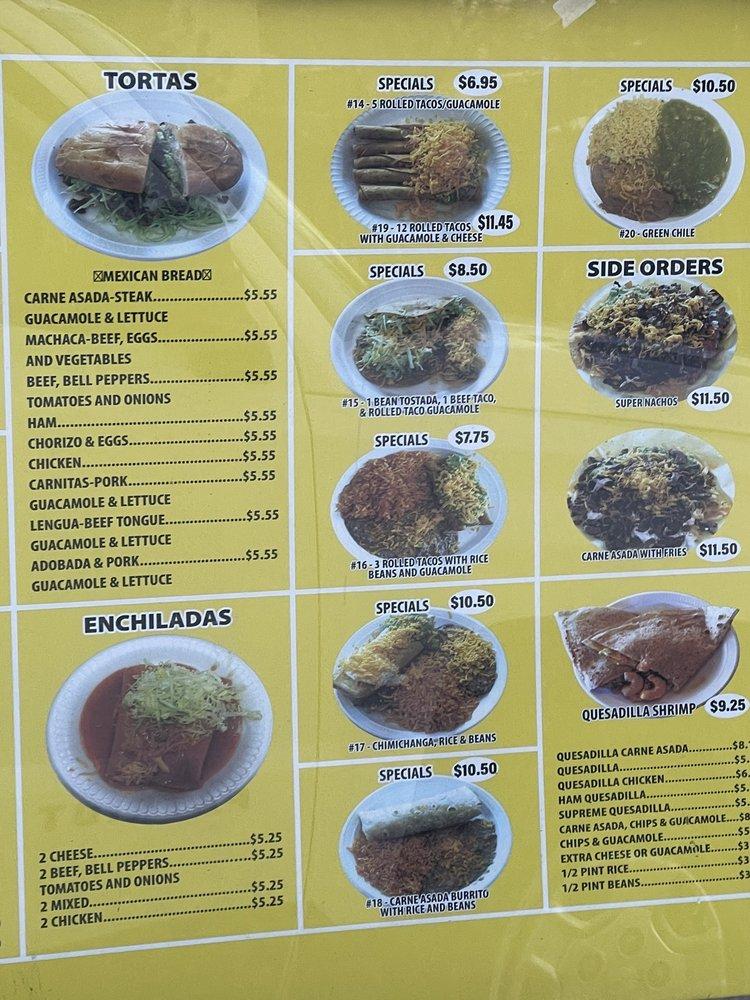 Menu at Tacos Rapidos restaurant, Denver, W Alameda Ave
