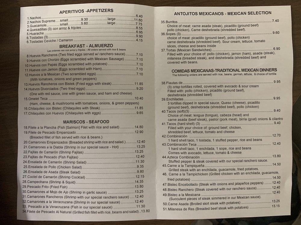 Menu at Tecalitlan Restaurant, Aurora