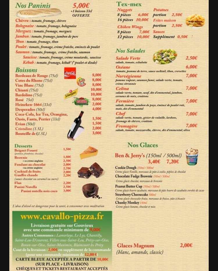 Menu at Cavallo Pizza pizzeria, Gouvieux