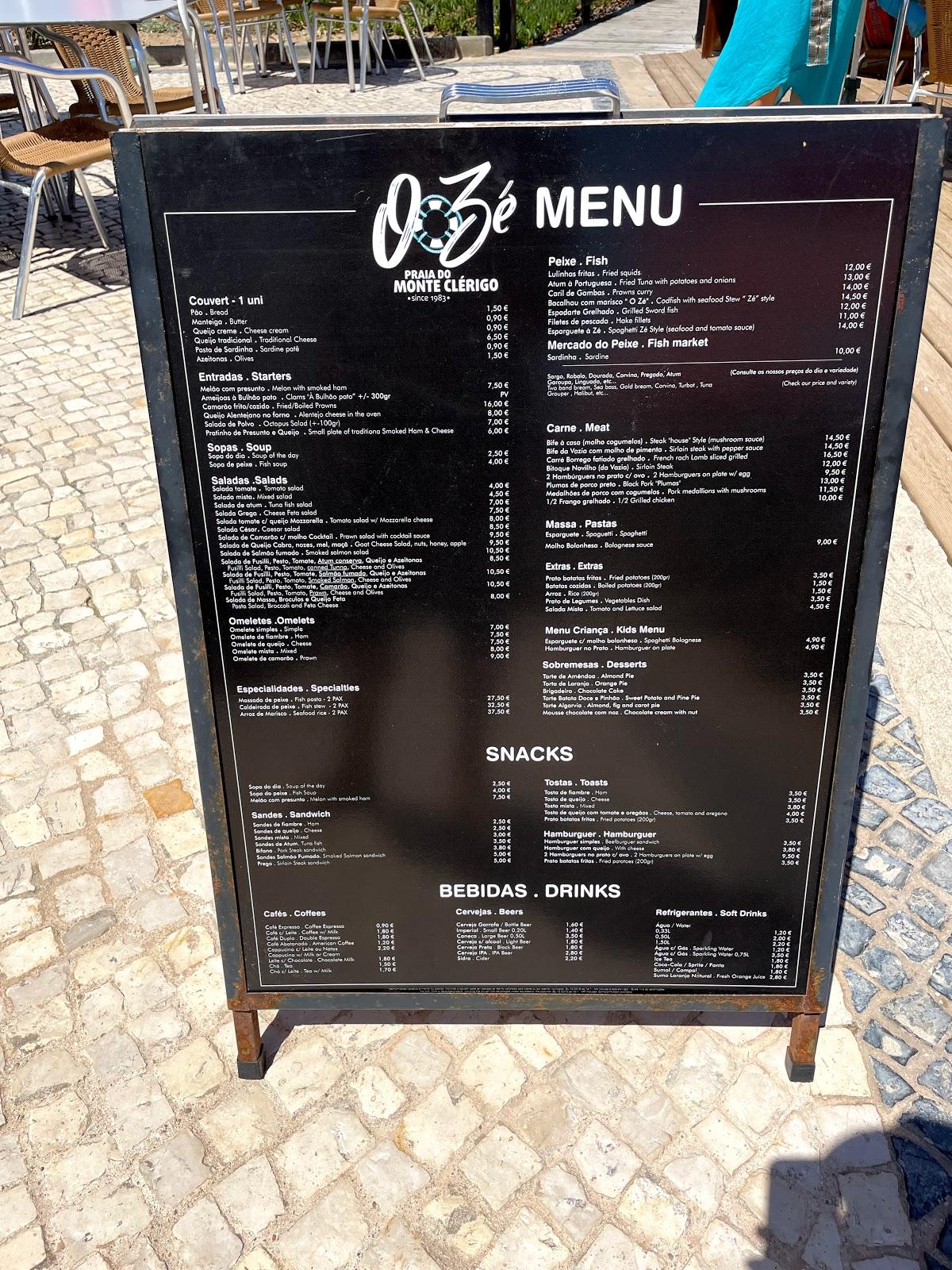 Menu em O Zé restaurante, Aljezur, Praia de Monte Clérigo 8670140 Aljezur