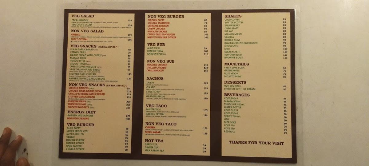 Menu at Pizza garden, Tarn Taran Sahib