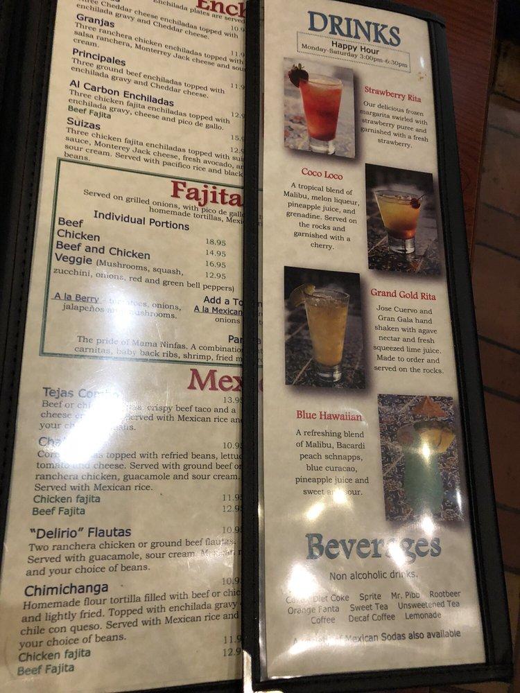 Menu at Ninfa's restaurant, Houston, Gulf Fwy