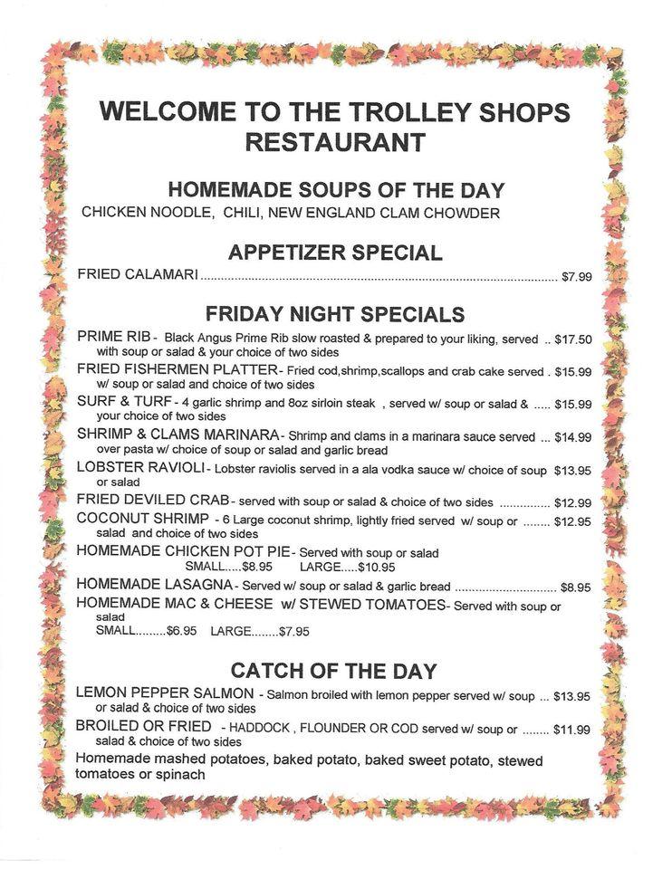 Menu at Trolley Shops Restaurant, Bangor
